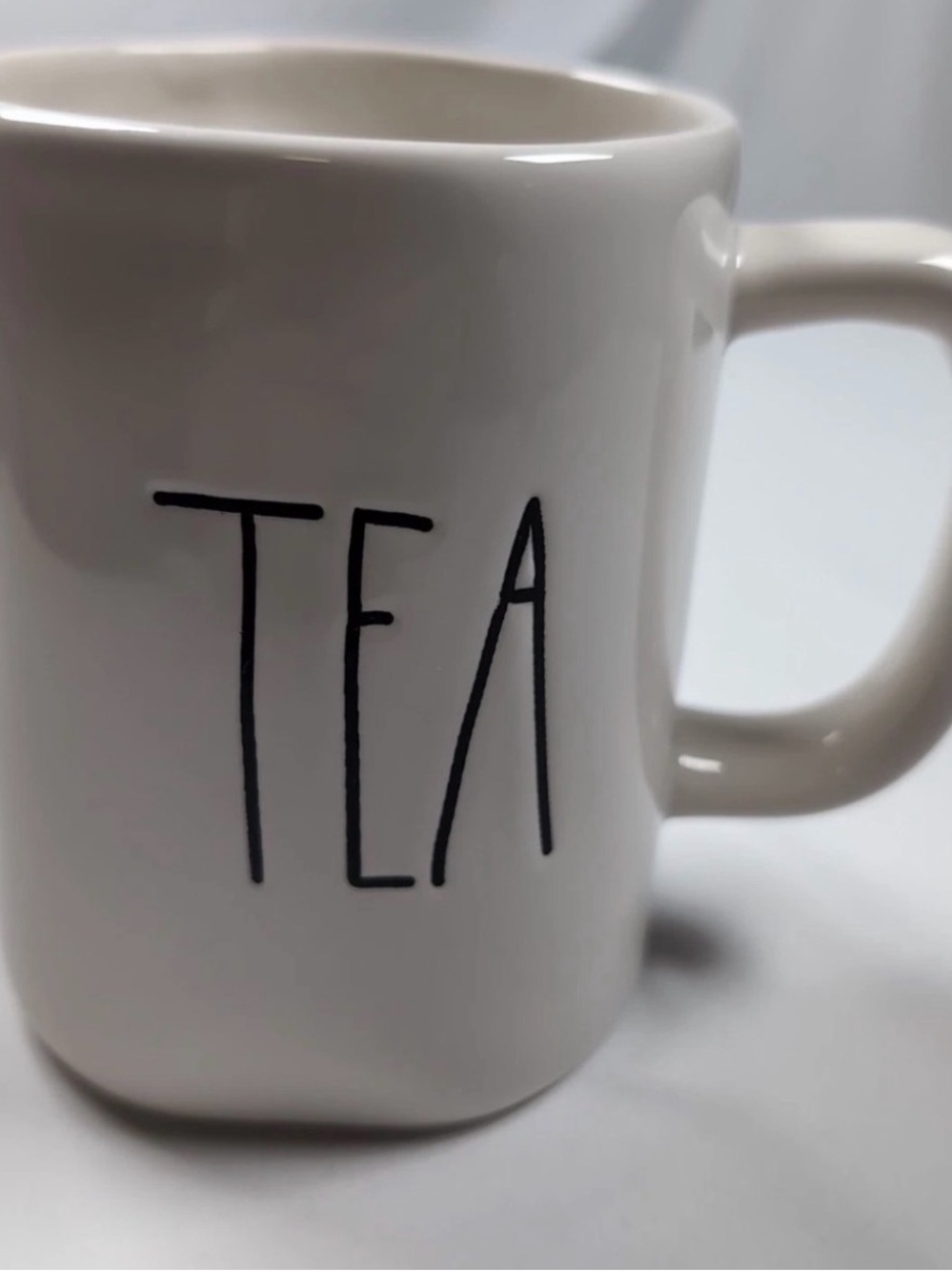 Rae Dunn White Ceramic TEA Mug with Black Lettering